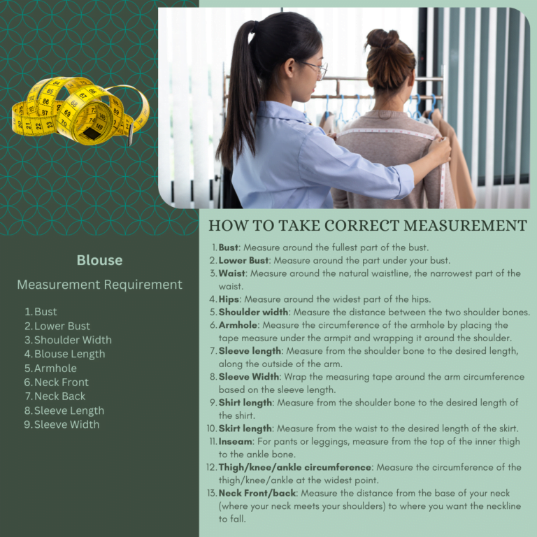 A picture showing the correct way of taking measurements for an Indian Blouse, a woman measuring the shoulder of another woman.