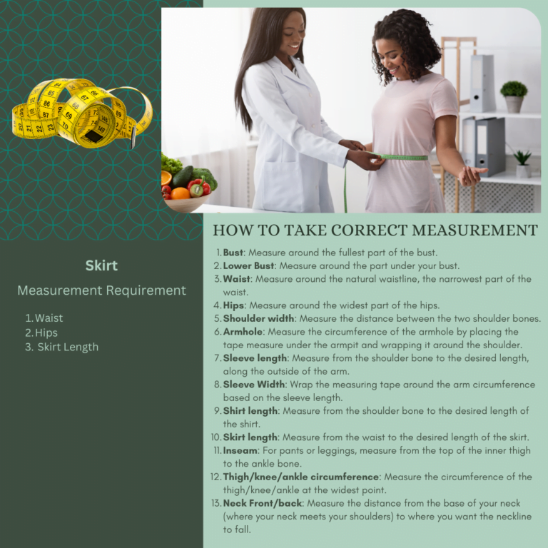 A picture showing the correct way of taking measurements for a skirt, a woman measuring the waist of another woman.