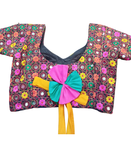 Multicolur indian blouse with a bow and ribbon at the back